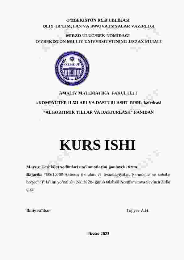 Kurs ishi C# dasturi Tashkilot xodimlari ma’lumotlarini jamlovchi tizim