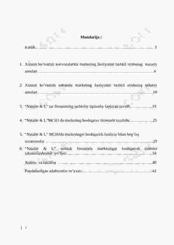 Xizmat ko’rsatish sohasida marketing faoliyatini tashkil etish