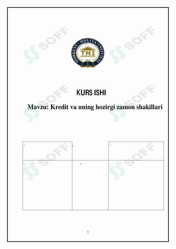 Kredit va uning hozirgi zamon shakillari