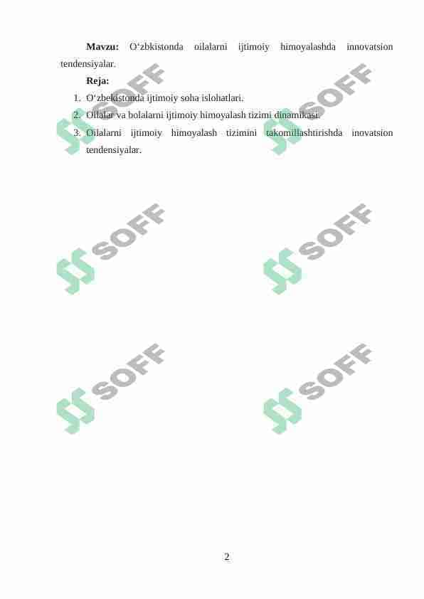 O‘zbkistonda oilalarni ijtimoiy himoyalashda innovatsion tendensiyalar