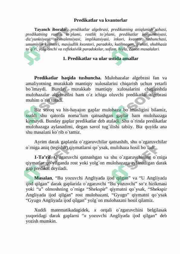 Predikatlar va kvantorlar