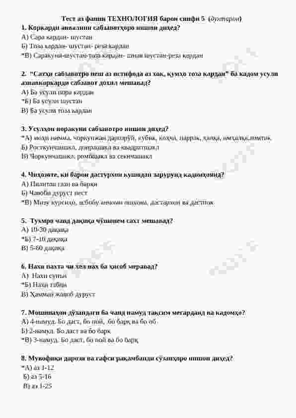 Texnologiya (tojik tili) test