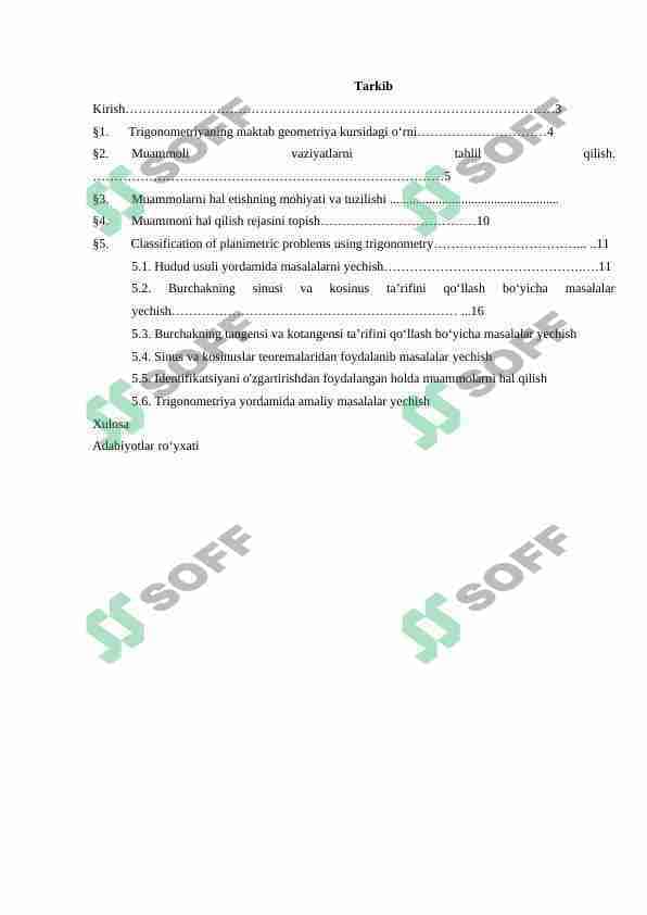 Trigonometriya elementlaridan foydalanib geometrik masalar yechish