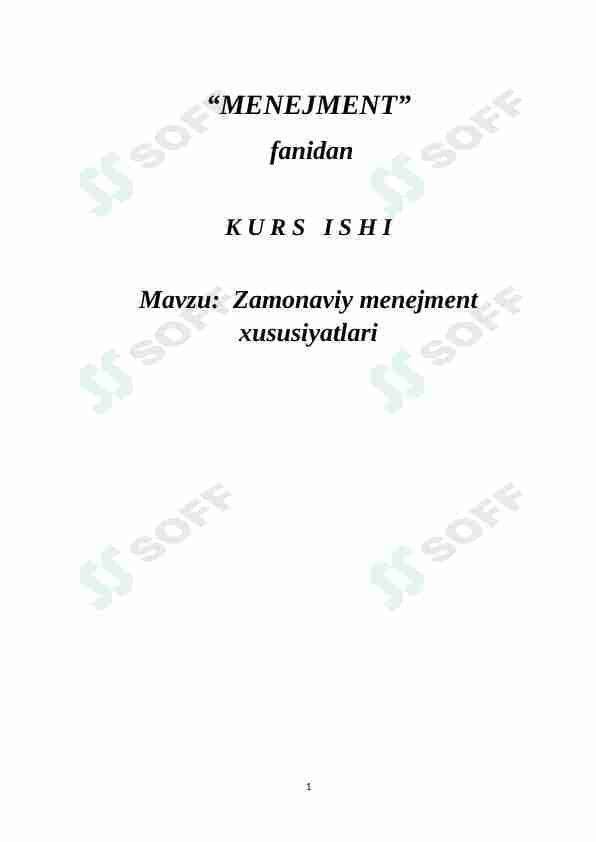 Zamonaviy menejment xususiyatlari