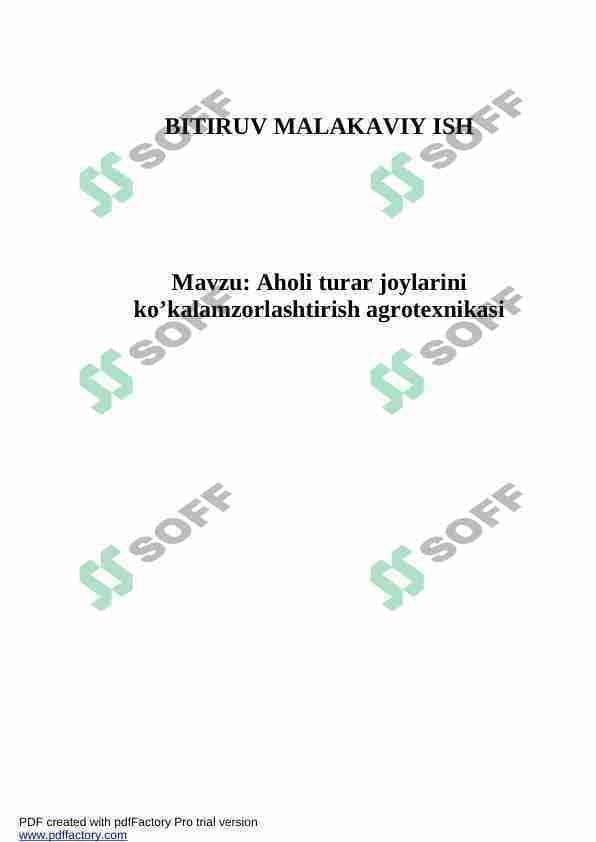 Aholi turar joylarini ko’kalamzorlashtirish agrotexnikasi