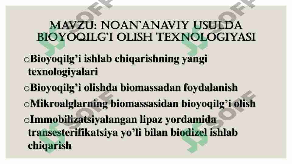 Noan’anaviy usulda Bioyoqilg’I olish texnologiyasi