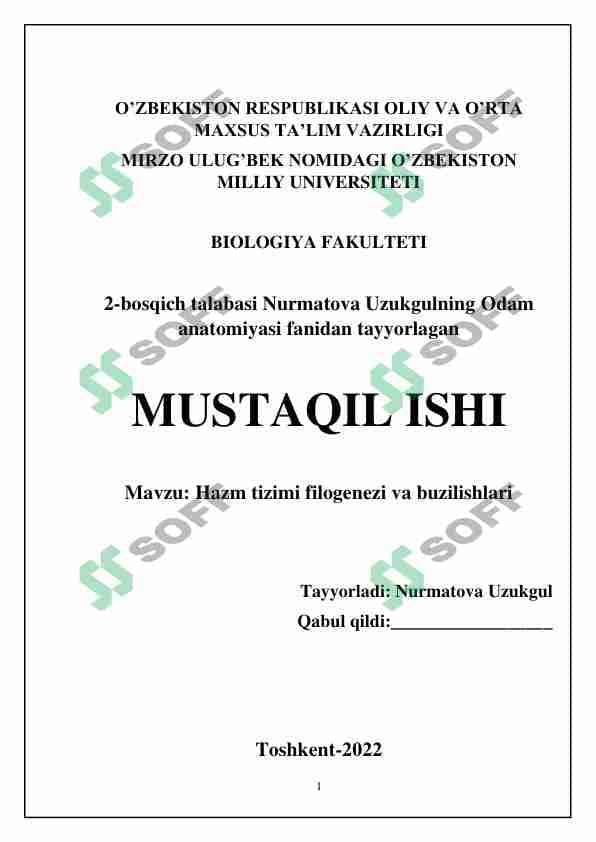 Hazm tizimi filogenezi va buzilishlari