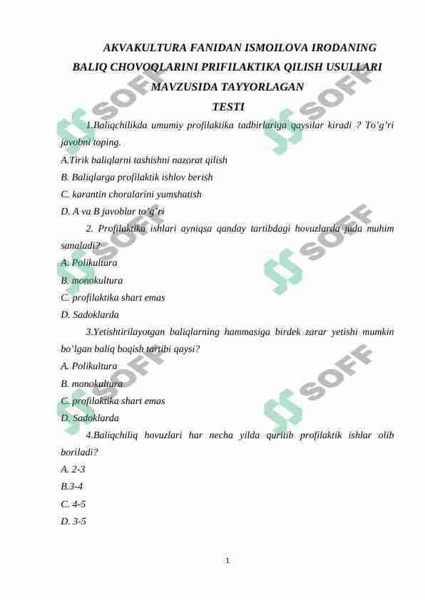 BALIQ CHOVOQLARINI PROFILAKTIKA QILISH USULLARI