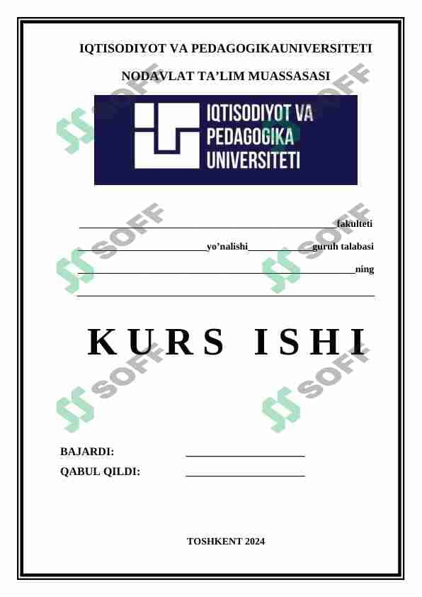 KICHIK BIZNES VA XUSUSIY TADBIRKORLIKNI SHAKILANTIRISH