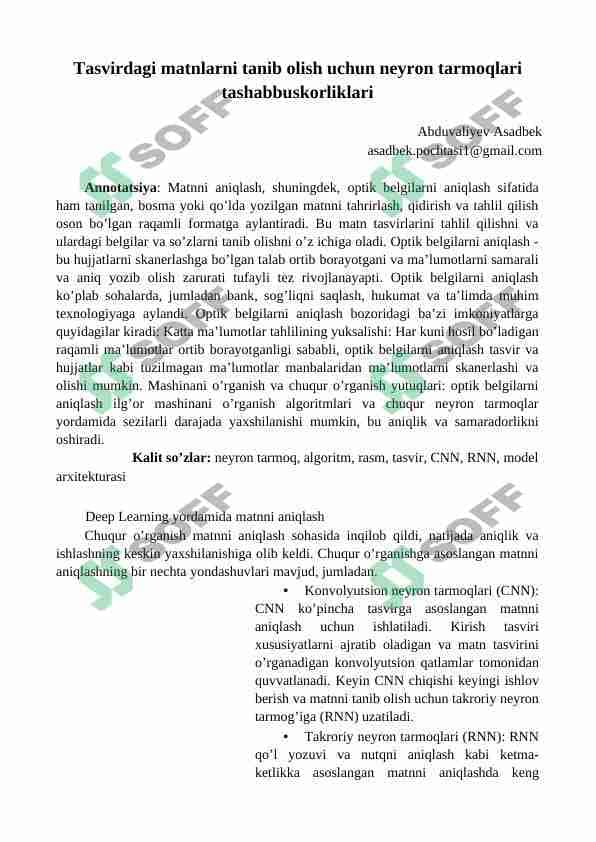 Tasvirdagi matnlarni tanib olish uchun neyron tarmoqlari tashabbuskorliklari