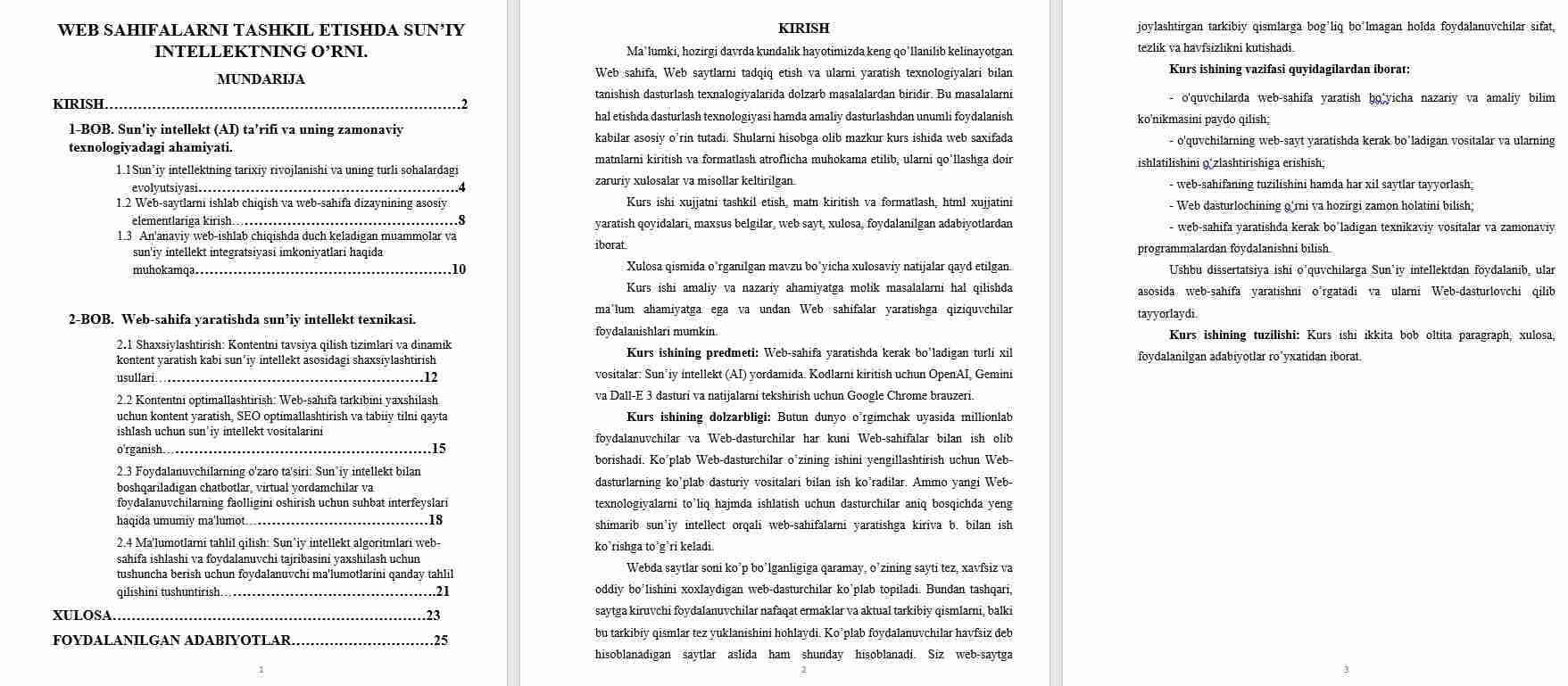 WEB SAHIFALARNI TASHKIL ETISHDA SUN’IY INTELLEKTNING O’RNI