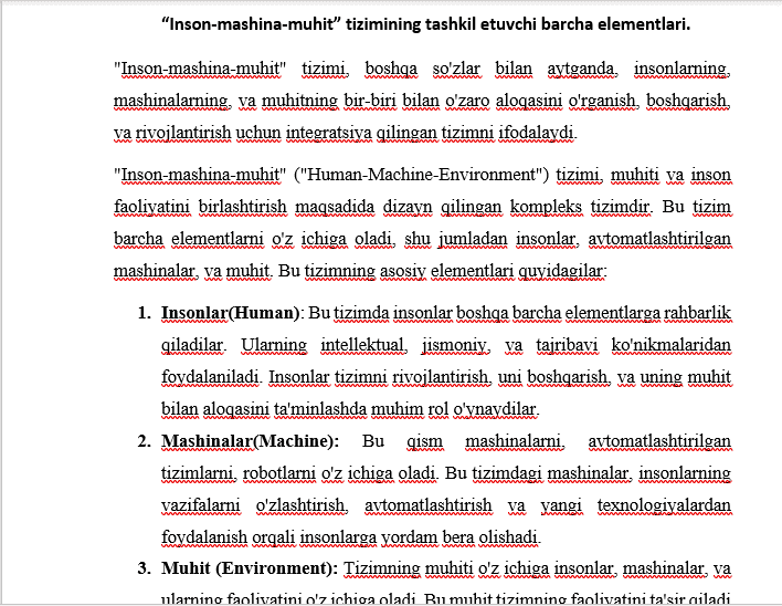 Hayot faoliyati xavfsizligining ergonomik asoslari mavzusida amaliy ish
