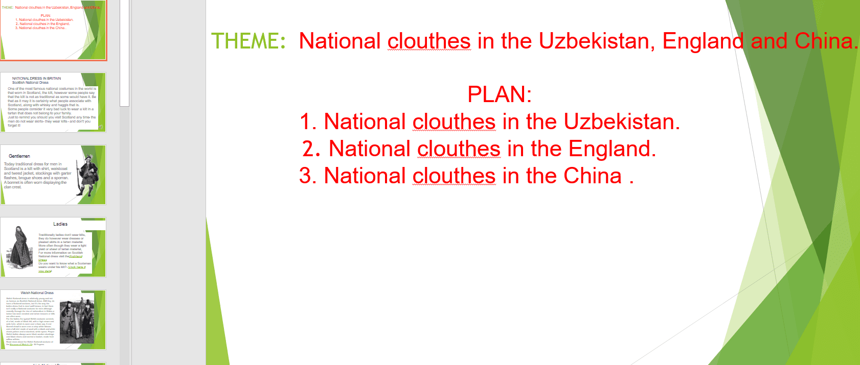 National clouthes in the Uzbekistan, England and China ingiliz tili