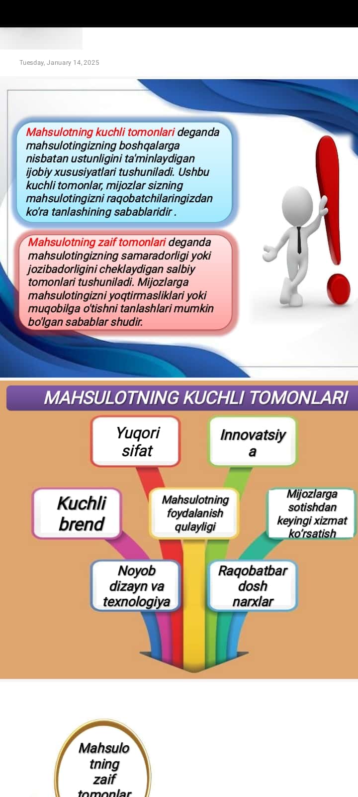 MAHSULOTNING KUCHLI VA ZAIF TOMONLARI