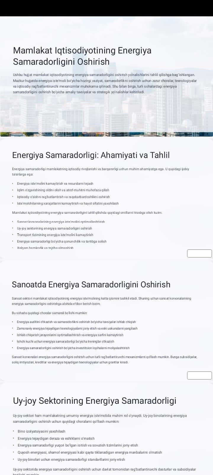 Mamlakat Iqtisodiyotining Energiya Samaradorligini Oshirish