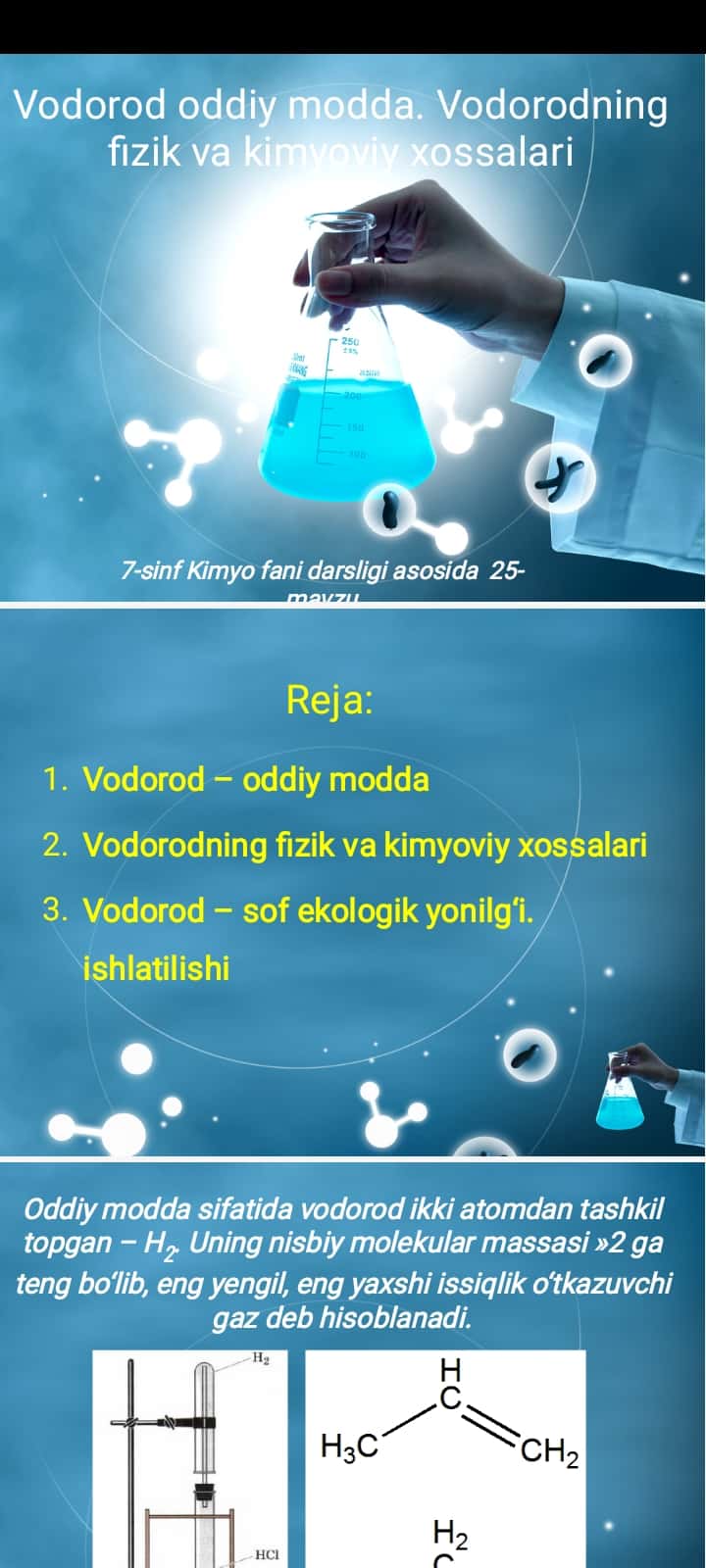 Vodorod oddiy modda. Vodorodning fizik va kimyoviy xossalari