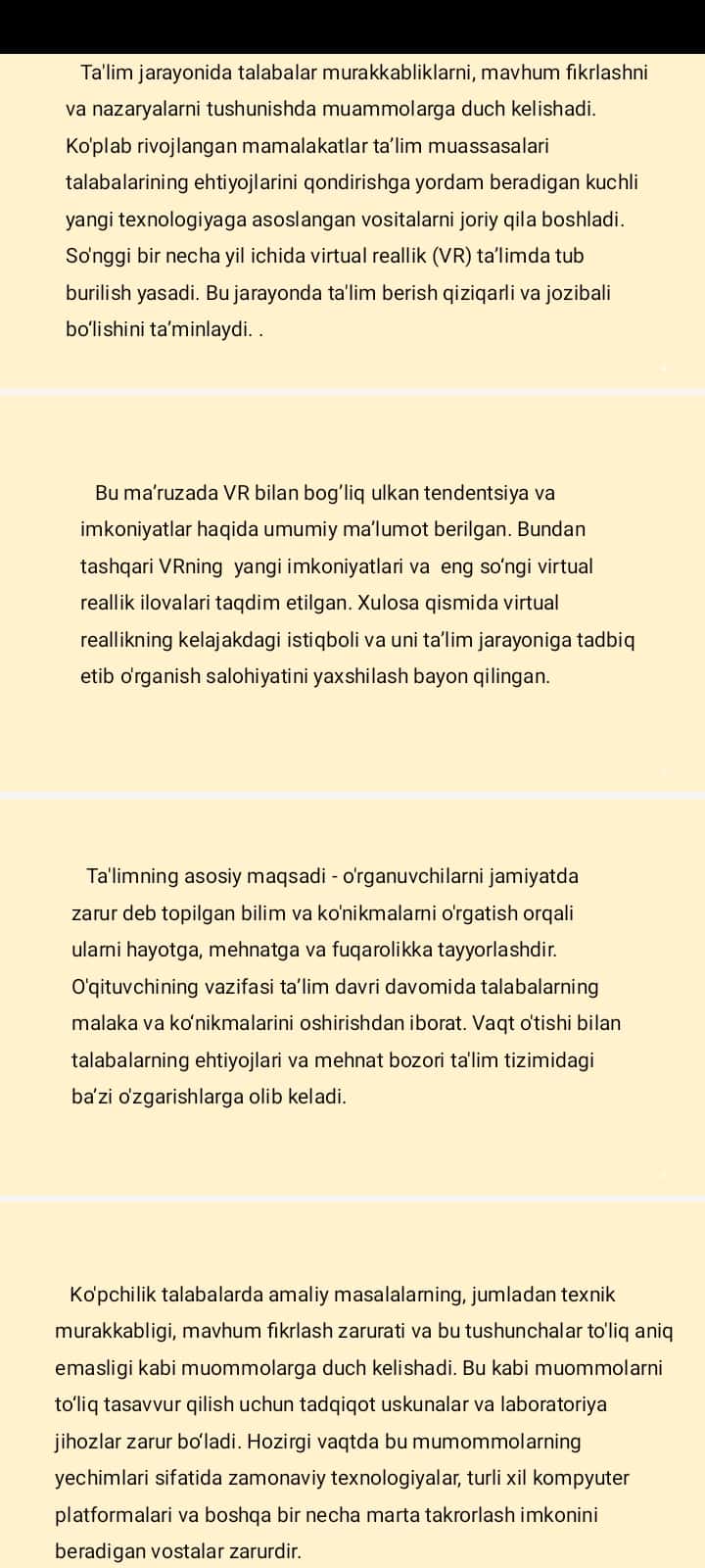 Virtual reallikning ta’limdagi imkoniyatlari