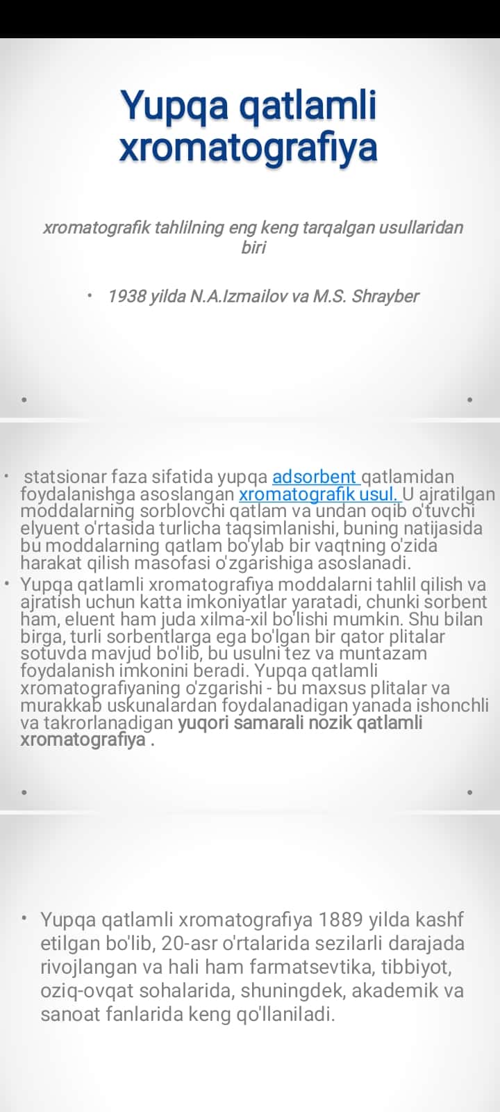 Kolonkali va yupqa qatlamli xromatografiya