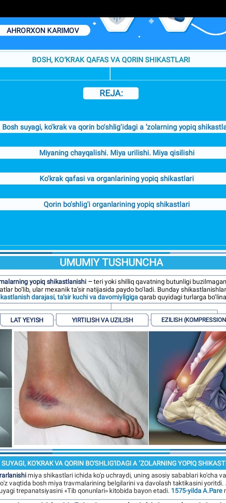 Bosh, koʻkrak qafas va qorin shikastlari.