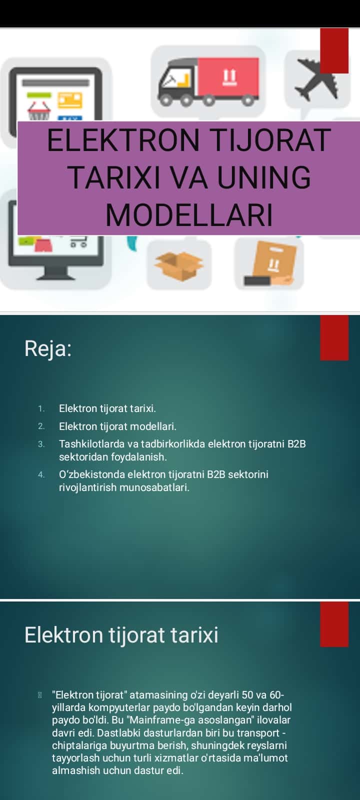 ELEKTRON TIJORAT TARIXI VA UNING MODELLARI