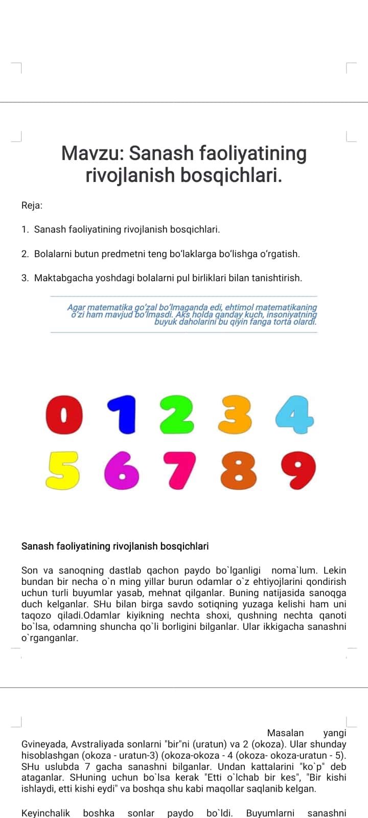 Sanash faoliyatining rivojlanish bosqichlari
