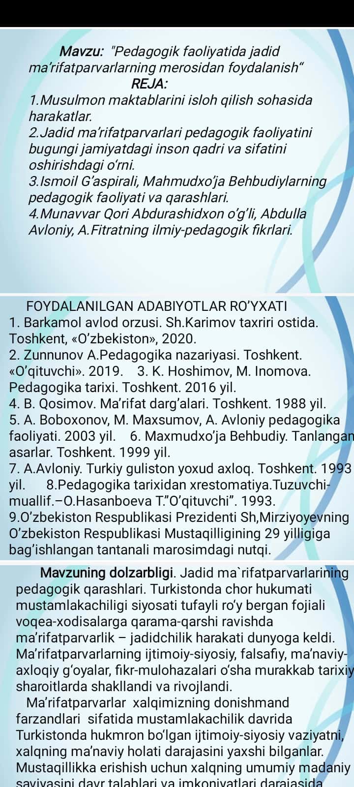 Pedogogik faoliyatda jaded ma’rifatparvarlarning merosidan foydalanish"