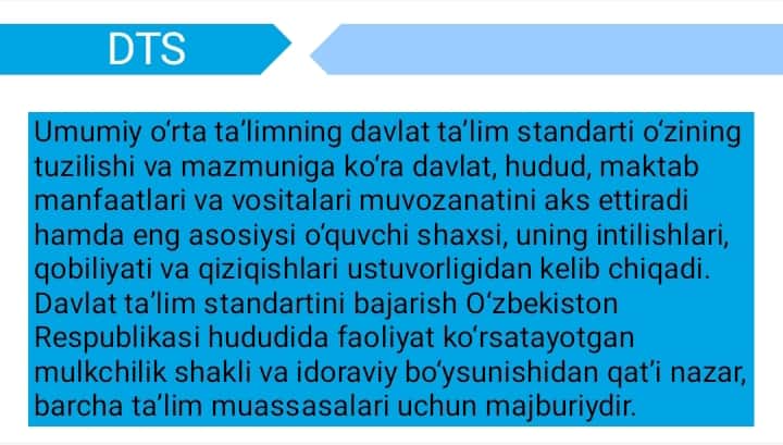 Boshlang’ich sinf DTS va o’quv dasturi mazmun
