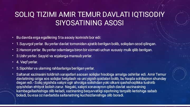 Temuriylar davlatchiligida soliq tizimi