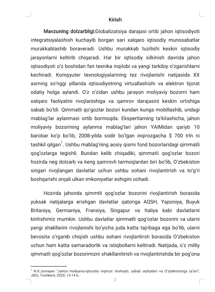 Qimmatli qog’ozlar bozori.