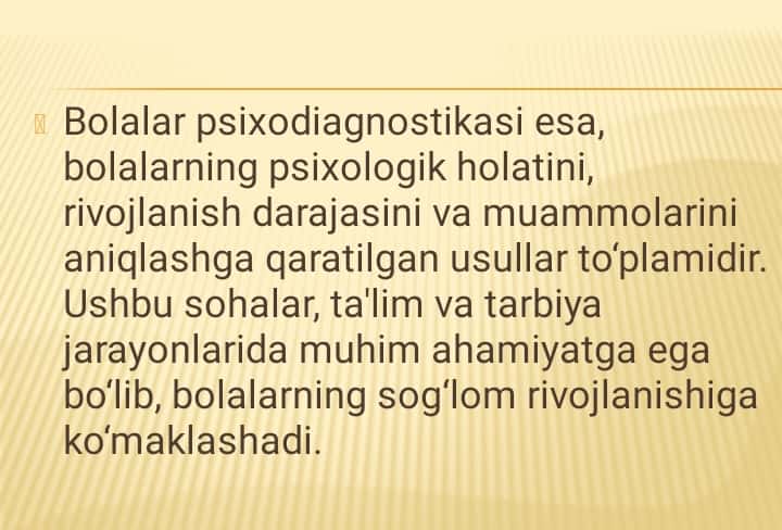 Bolalar psixologiyasi va psixodiagnostikasi fanining rivojlanish tarixi
