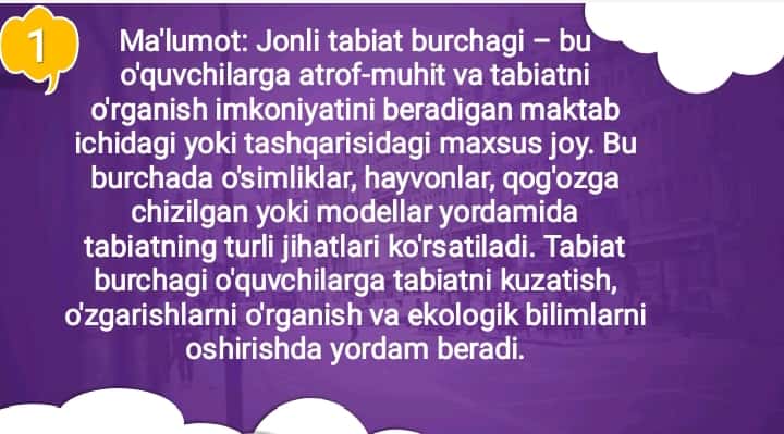 MAVZU: JONLI TÁBIYAT BURCHAGI, O'QISH TAJIRIYBA UCHASTKASI VA ULARNI TASHKILLANTIRISH
