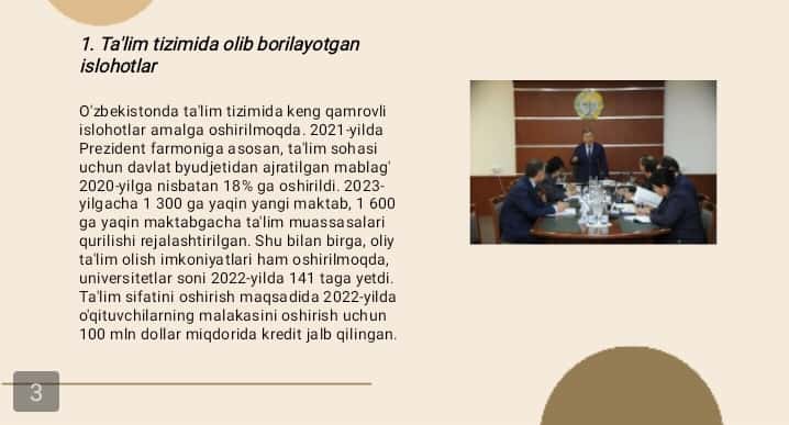 O'zbekistonda ijtimoiy sohada amalga oshirilayotgan o'zgarishlar mazmun va mohiyati