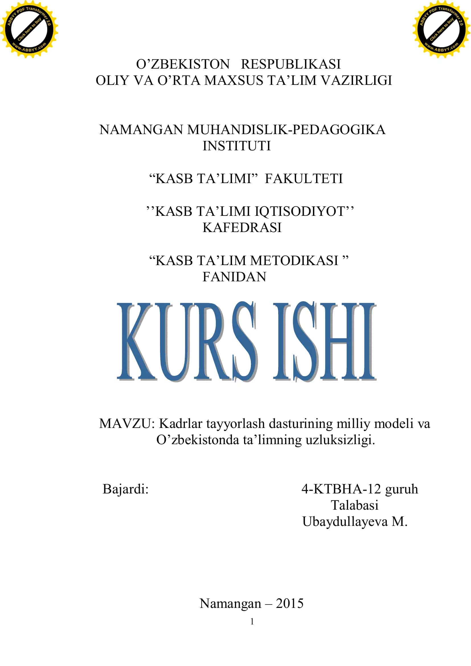 Kadrlar tayyorlash milliy dasturi