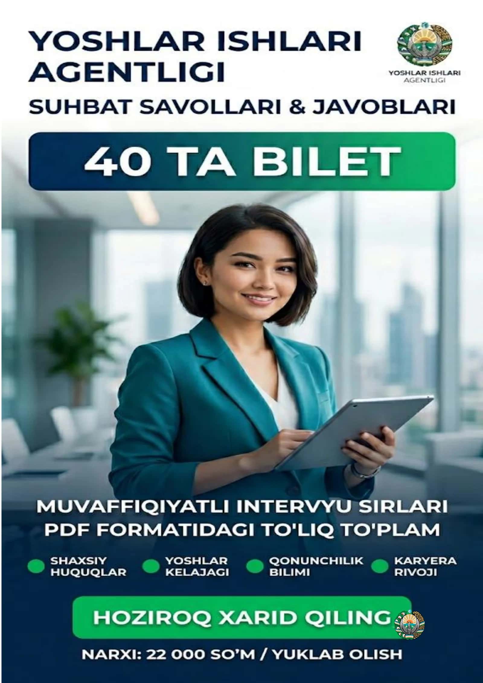 Yoshlar ishlari agentligi biletlar javoblar 2026-yil