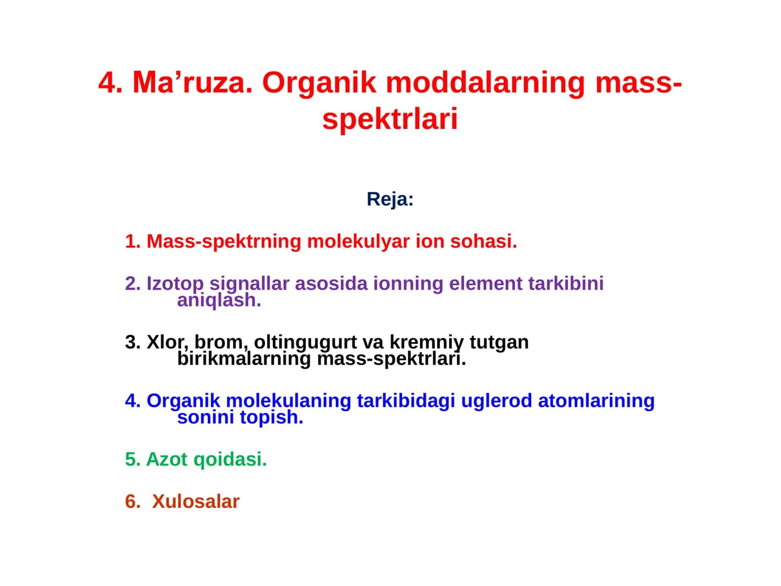 Ma’ruza. Organik moddalarning mass-spektrlari