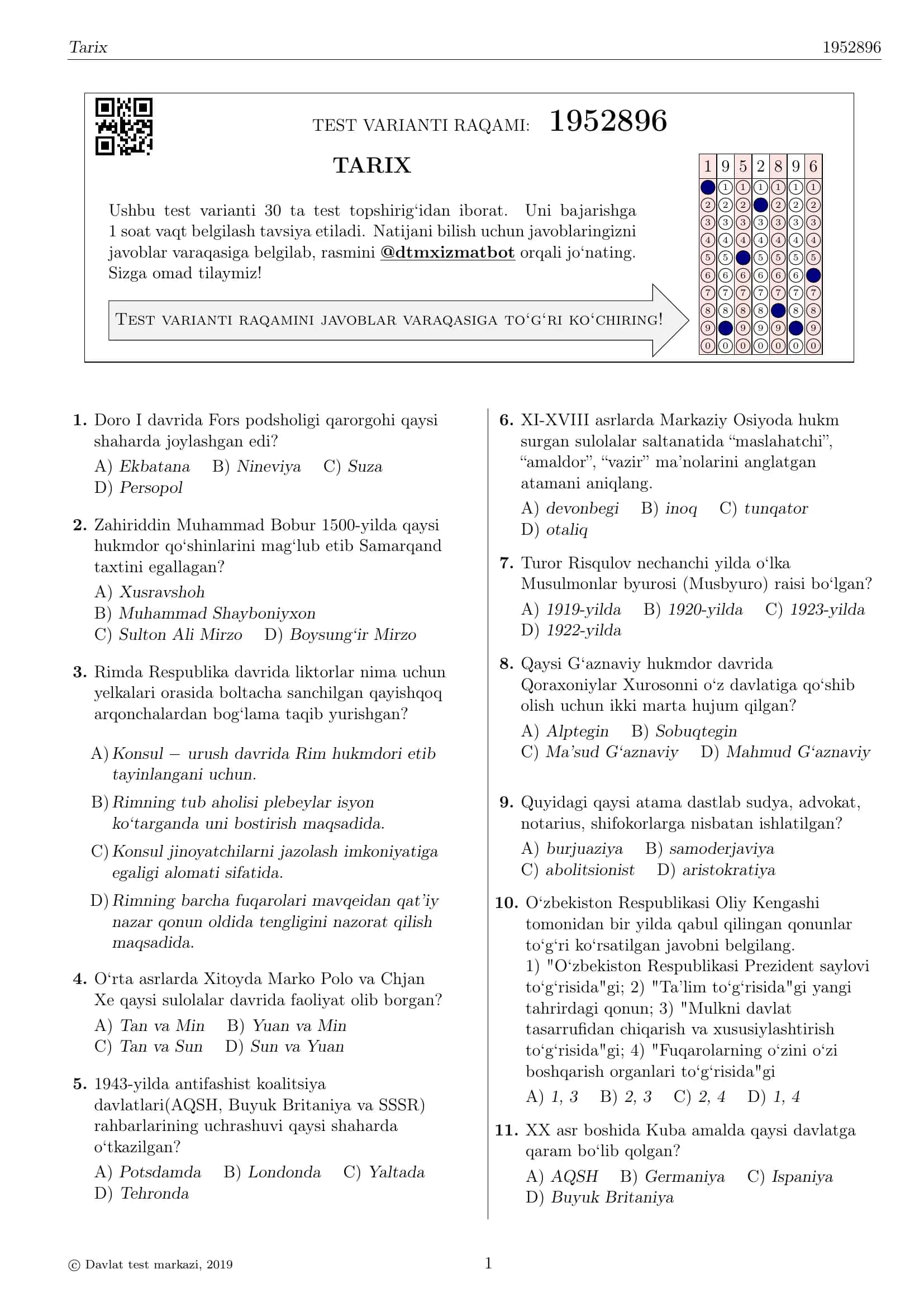 TEST VARIANTI RAQAMI: 1952896