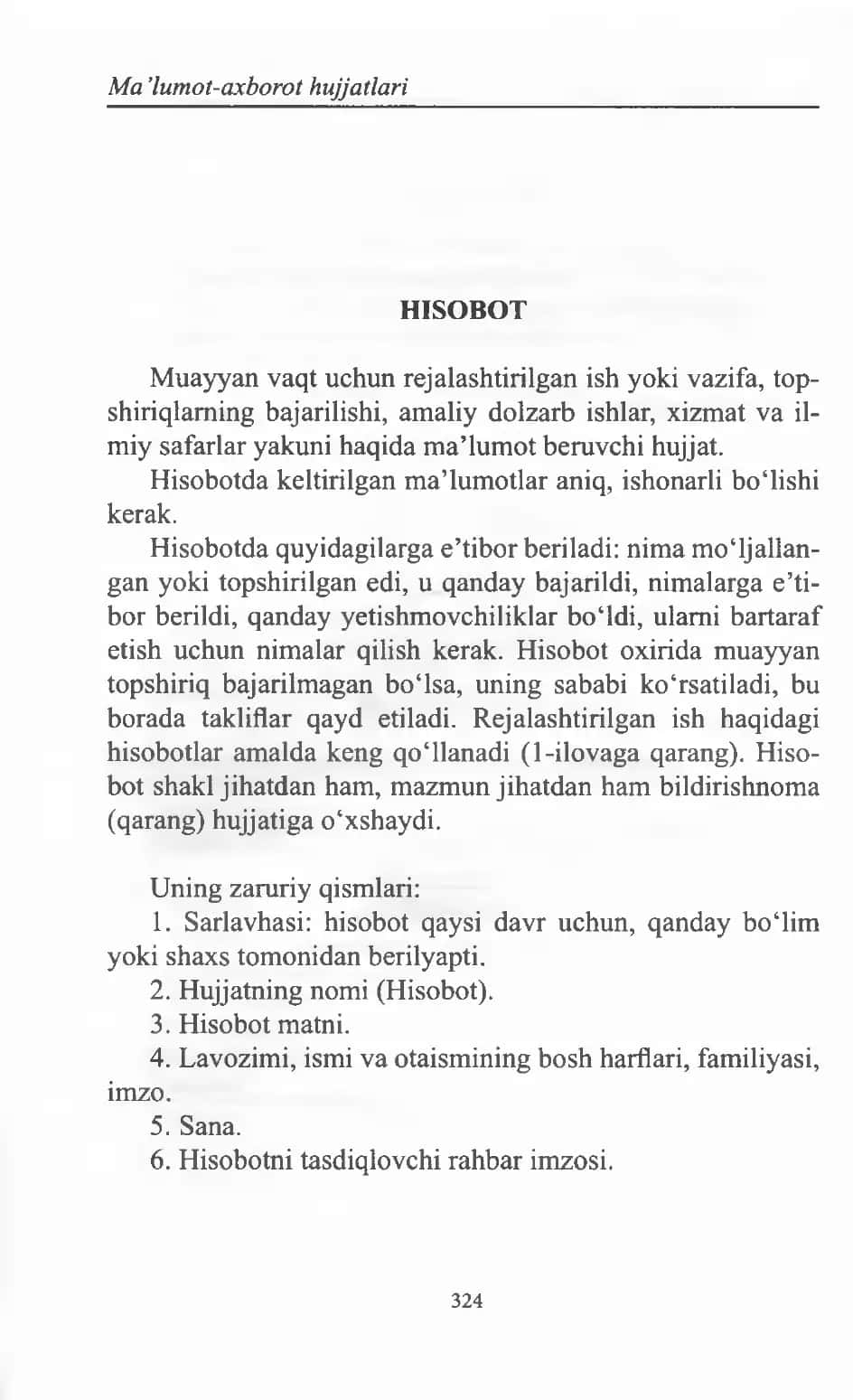 Hisobot yozish qoidalari va namunasi