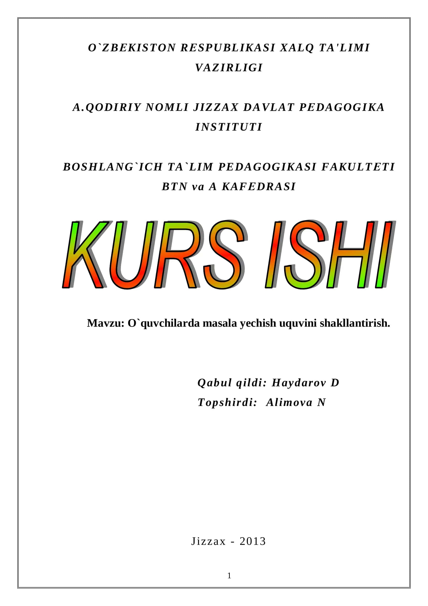 O`quvchilarda masala yechish uquvini shakllantirish