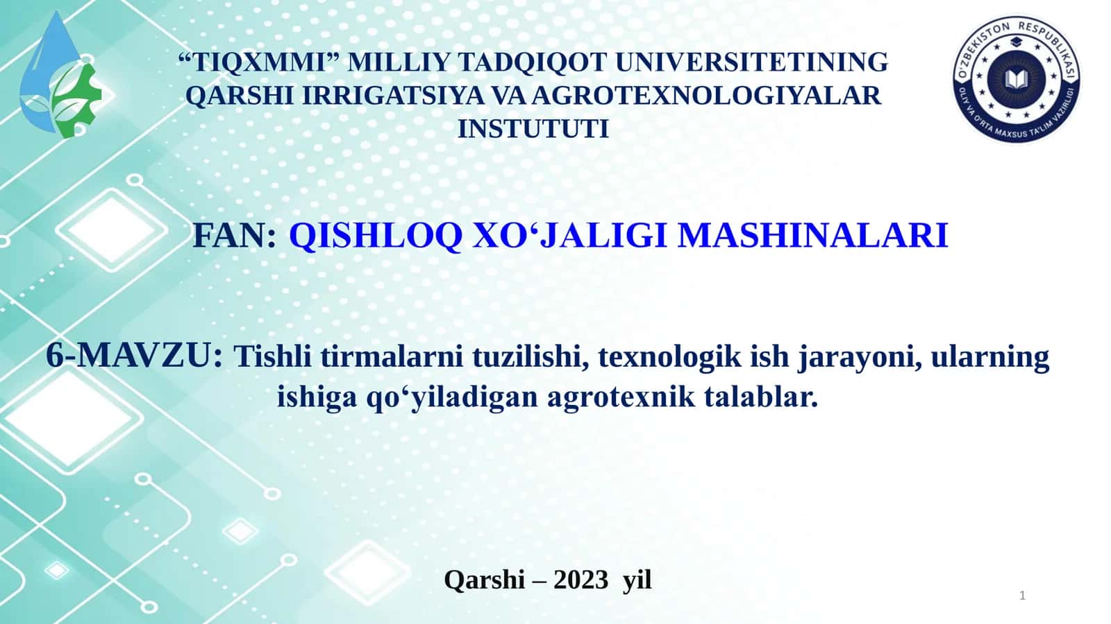 Tishli tirmalarni tuzilishi, texnologik ish jarayoni, ularning ishiga qo‘yiladigan agrotexnik talablar