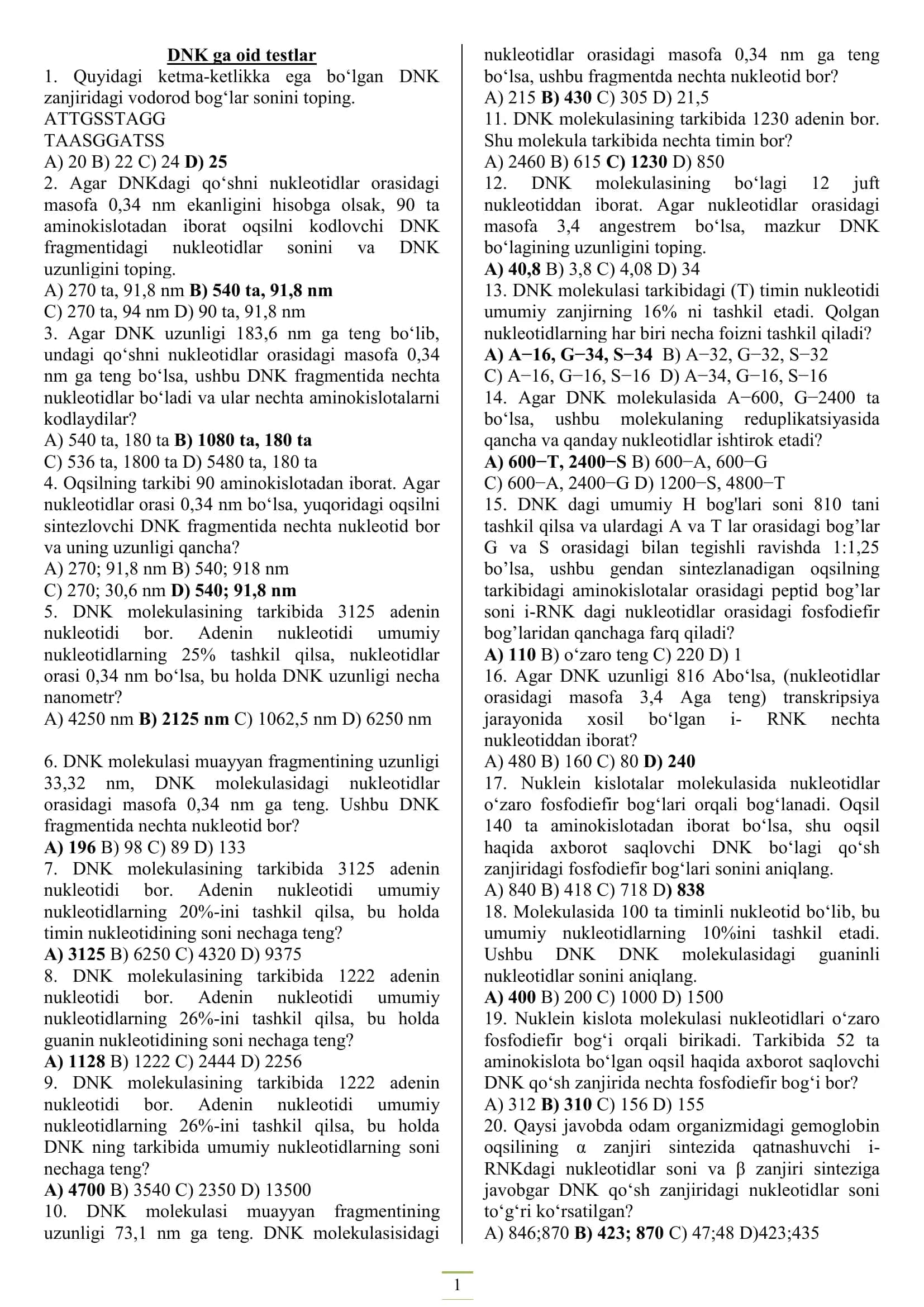 DNK ga oid testlar