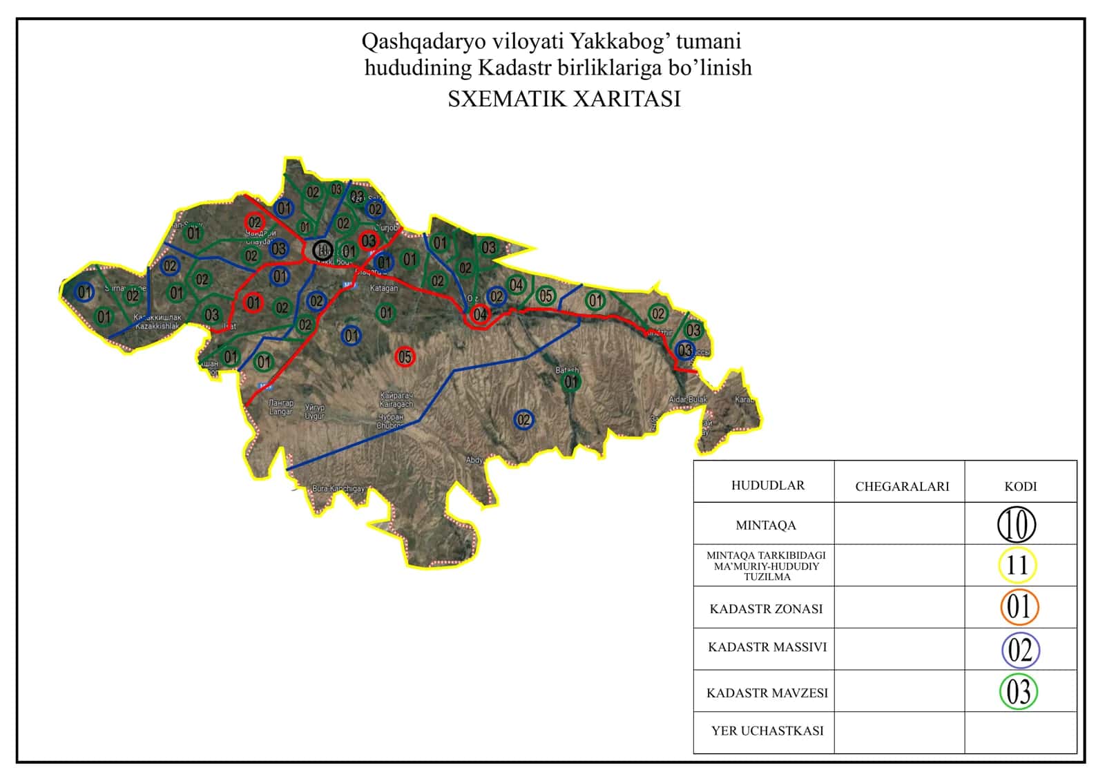 Qashqadaryo viloyati Yakkabog’ tumani hududining Kadastr birliklariga bo’linish SXEMATIK XARITASI
