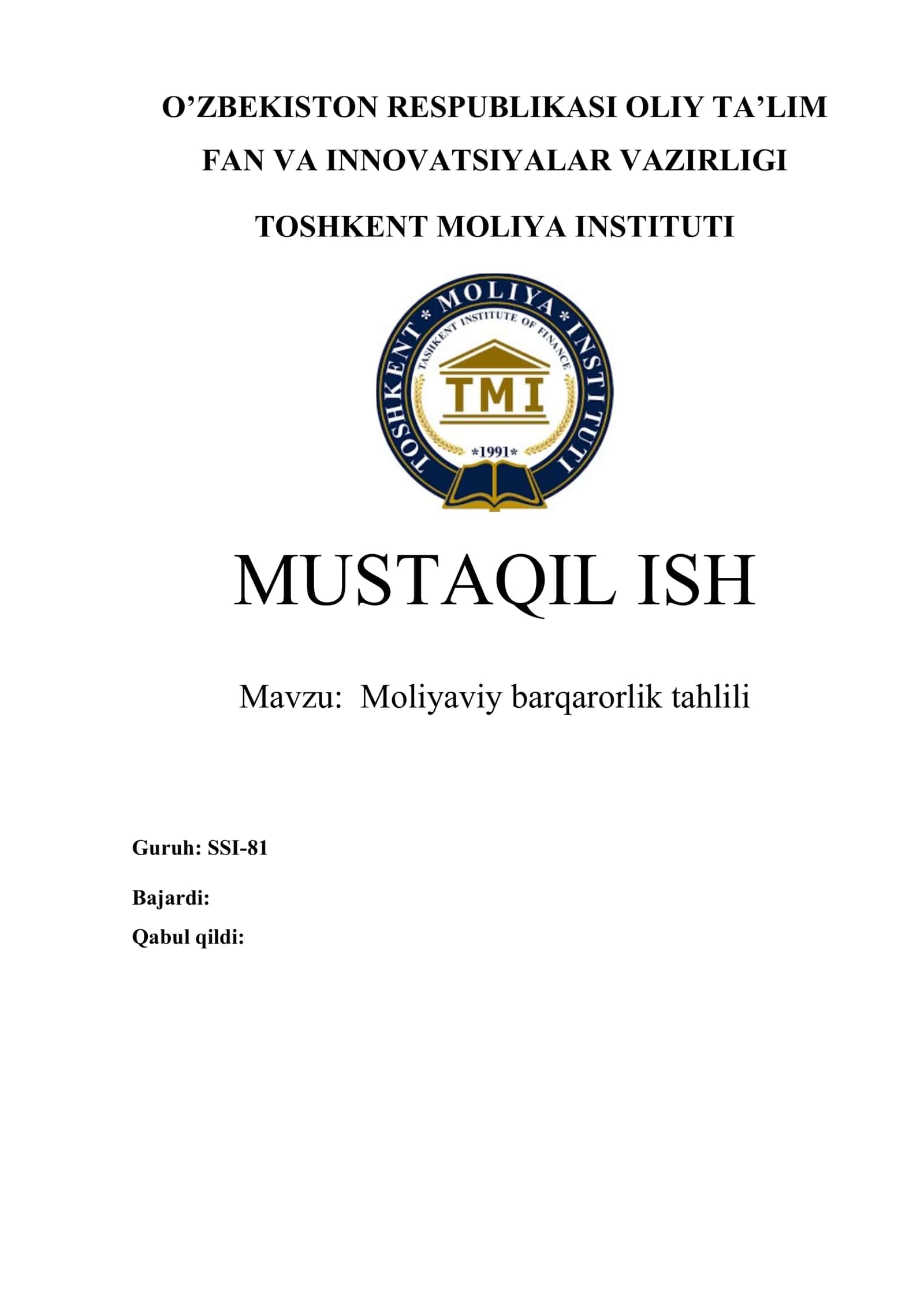 Moliyaviy barqarorlik tahlili