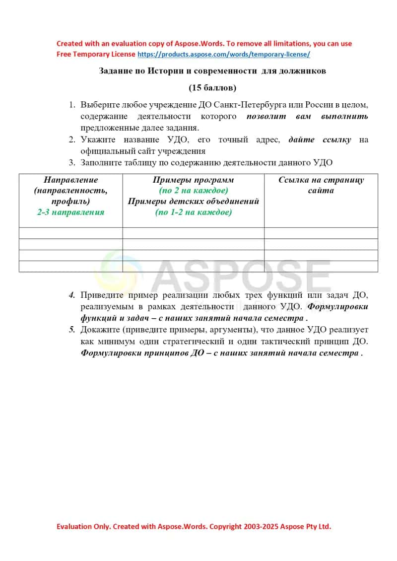 Задание по Истории и современности для должников