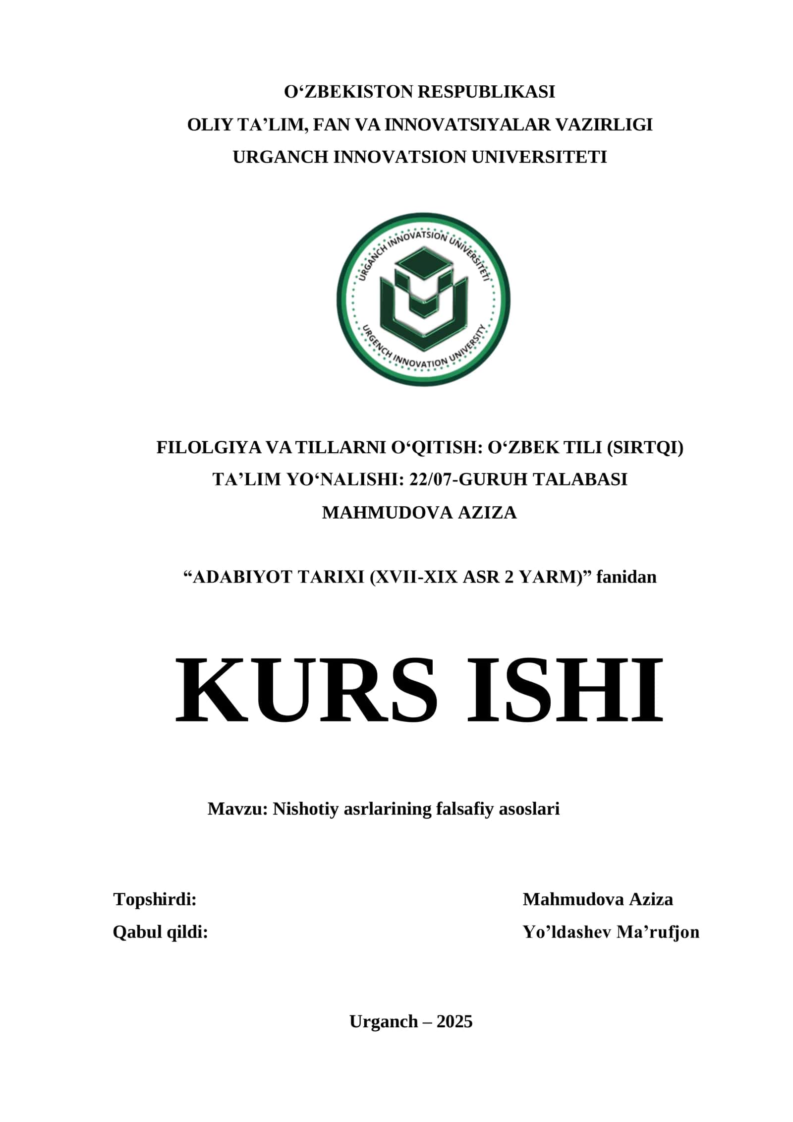 NISHOTIY ASARLARINING FALSAFIY ASOSLARI
