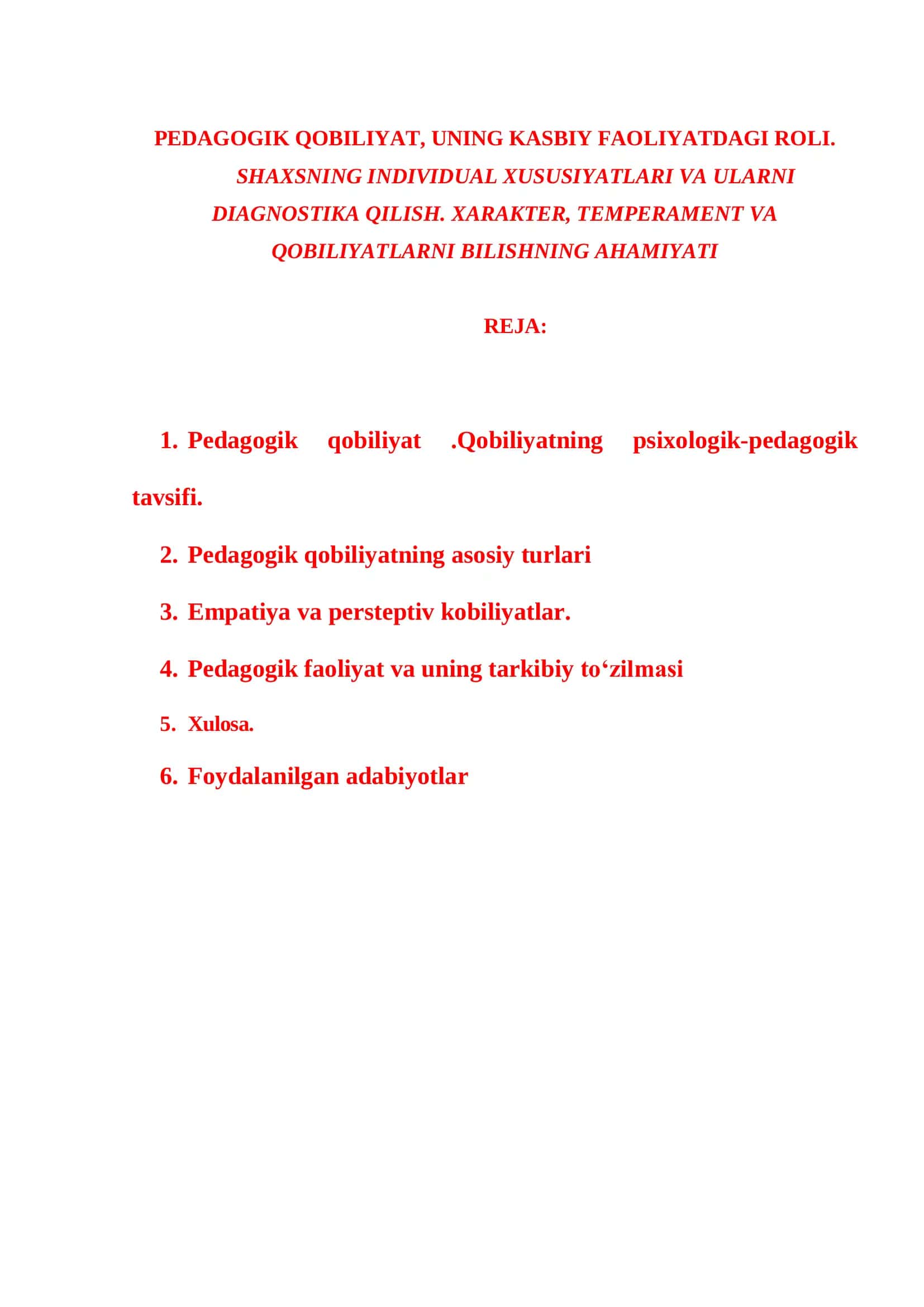 PEDAGOGIK QOBILIYAT, UNING KASBIY FAOLIYATDAGI ROLI