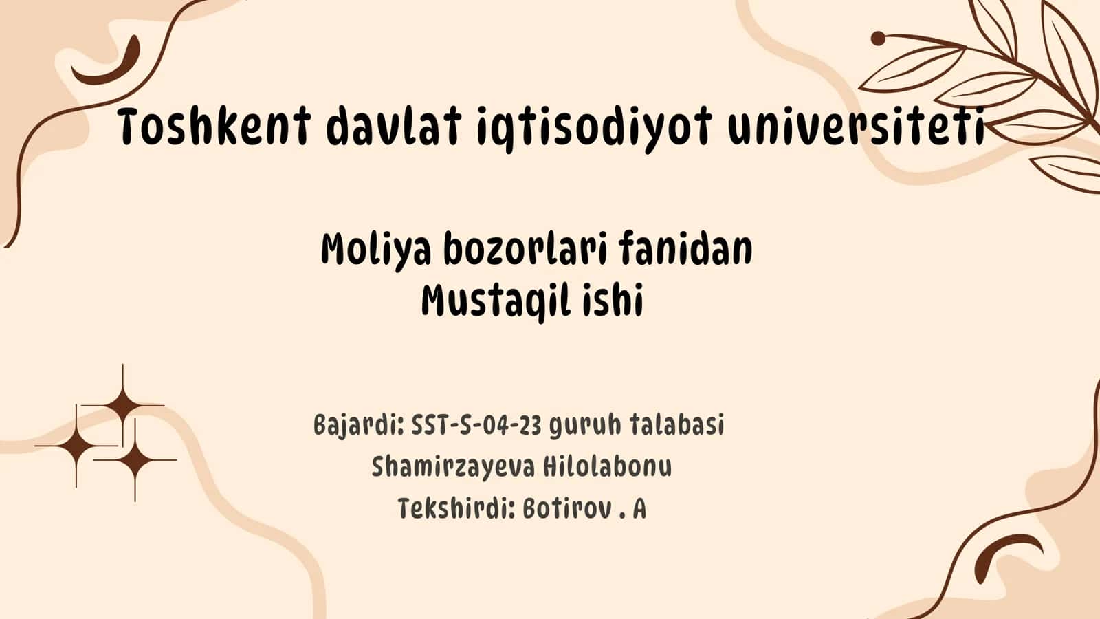 UzAuto Motors Moliya bozorlari fanidan Mustaqil ishi