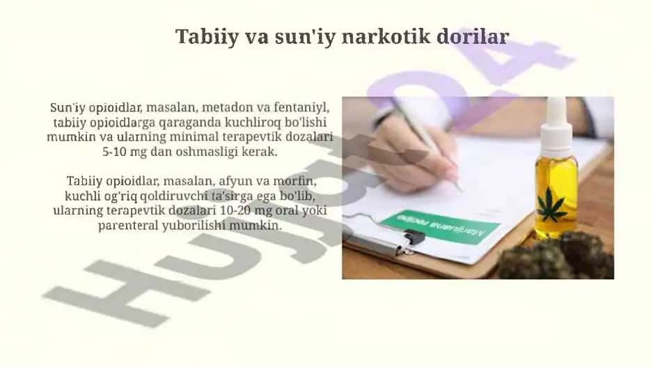 Tabiiy va sintetik narkotik vositalar. Foydasi va zarari