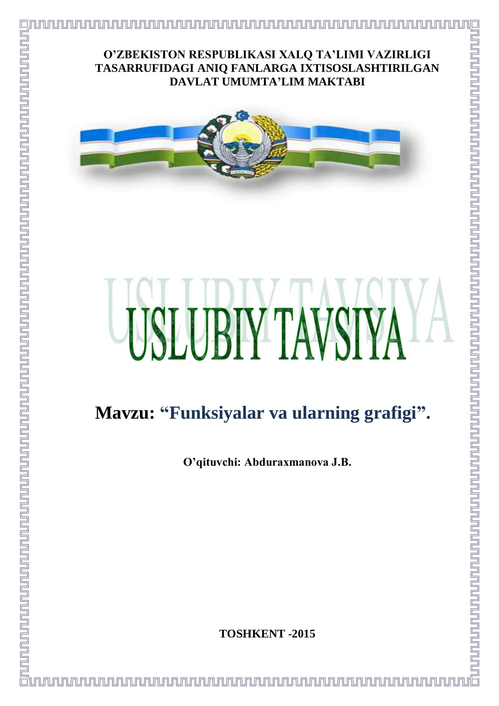 "Funksiyalar va ularning grafigi"