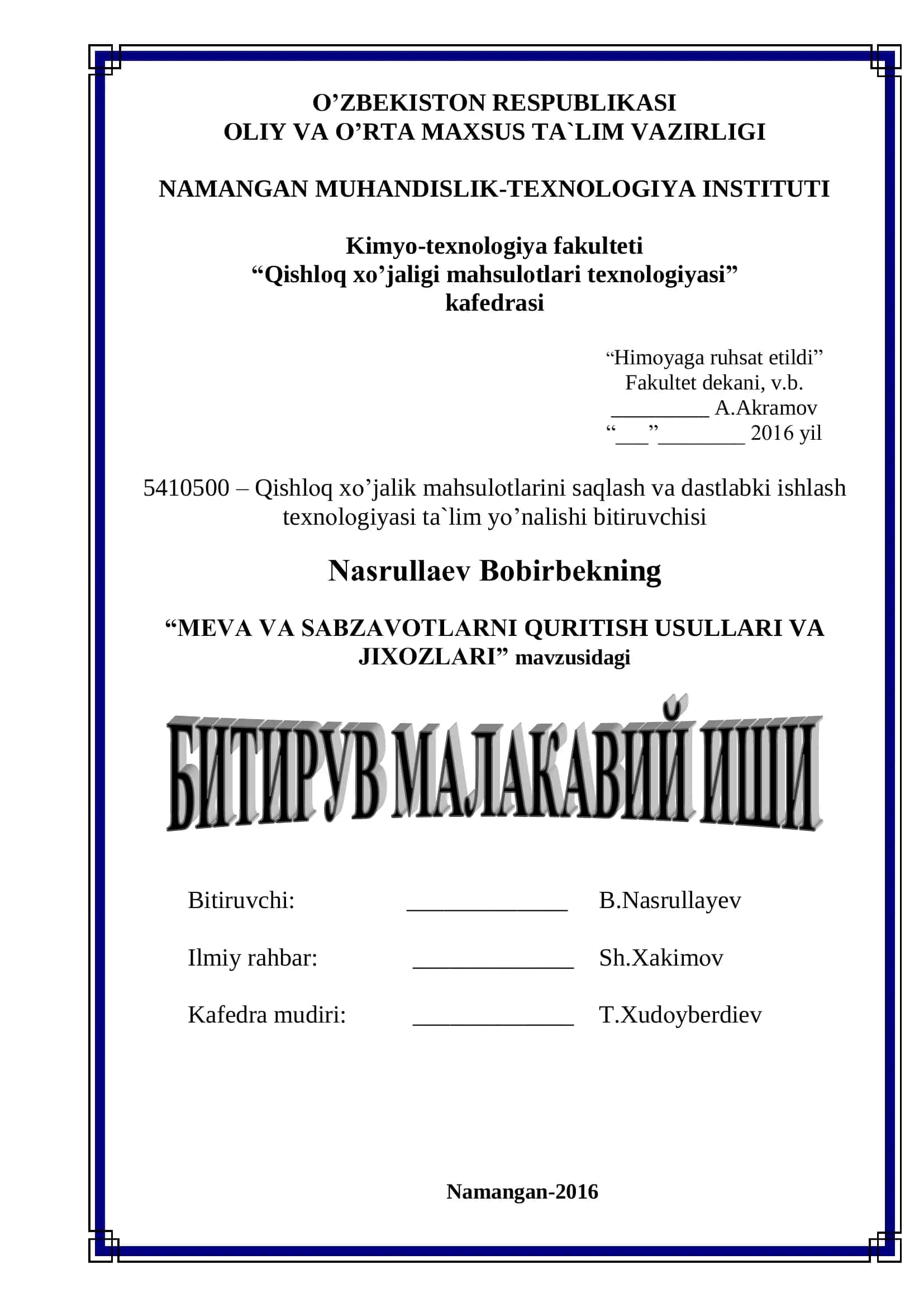 MEVA VA SABZAVОTLARNI QURITISH USULLARI VA JIXОZLARI