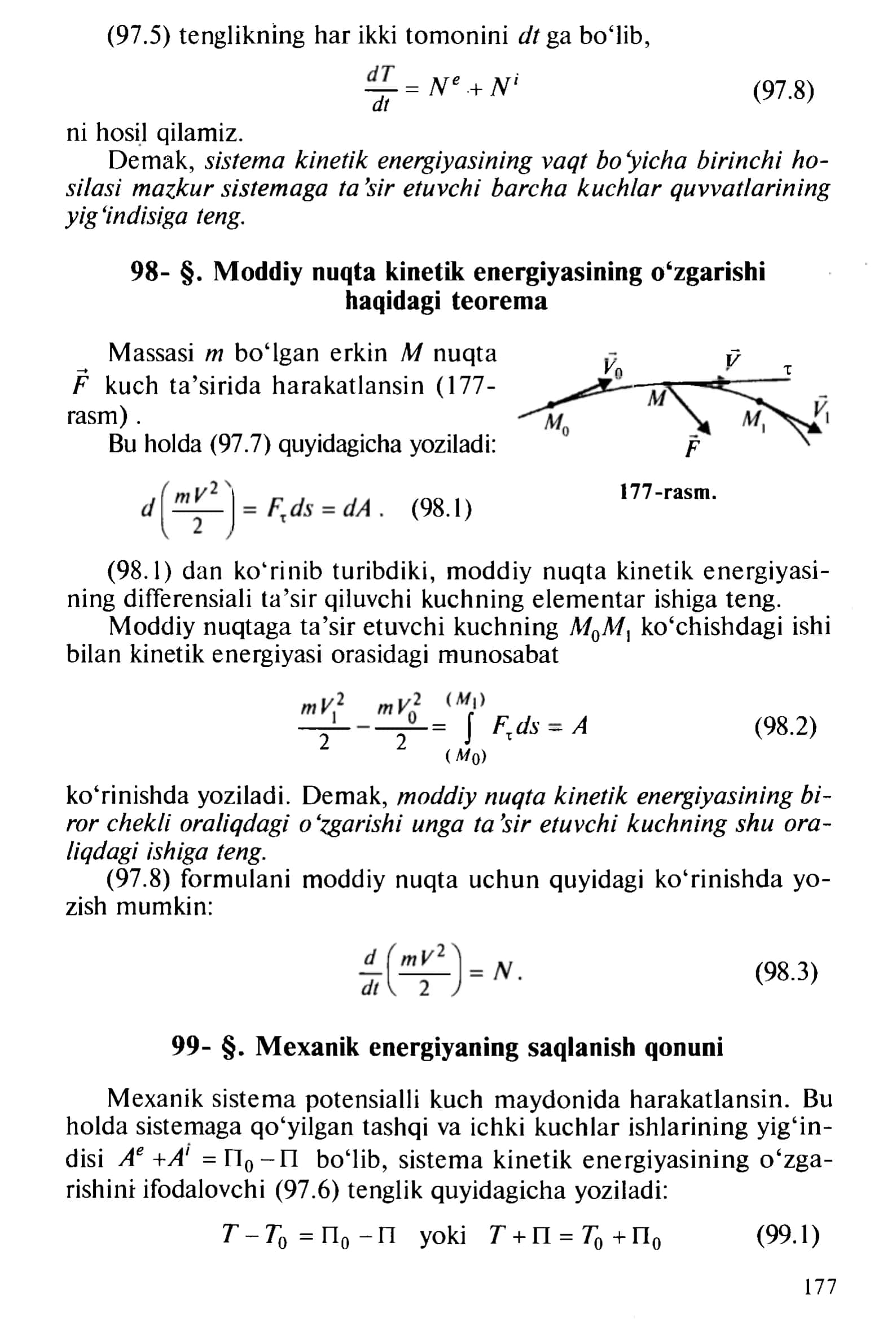 Moddiy nuqta kinetik energiyasining o‘zgarishi haqidagi teorema